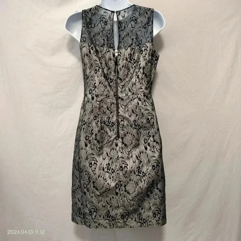 Taylor petite size 4p Black Gold Metallic Lined Cocktail Party Dress - Picture 7 of 13